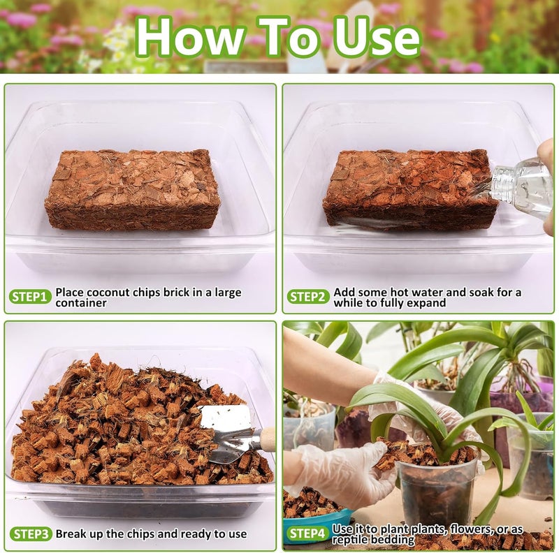Legigo 8 Pack Coco Coir Chips for Plants- 8.8 LB 100% Organic Coconut Chips Brick Potting Mix with Low EC & PH Balance, Coconut Husk Substrate Coco Husk Mulch for Garden, Planting, Orchid and Soil Mix - Image 5